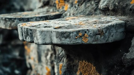 Poster - Close-up of a stone bench covered in lichen, great for nature or outdoor photography