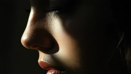 Poster - A close-up shot of a woman's face with her eyes shut, possibly indicating relaxation or sleep