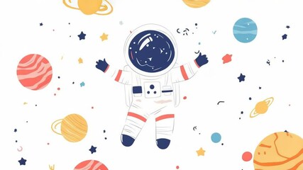 Aufkleber - An astronaut floats in space surrounded by planets