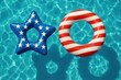 © spyrakot - Patriotic Pool Floaties with Stars and Stripes in Clear Blue Water