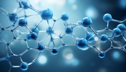 Leinwandbilder - cosmetic or medicine molecule structure with blue atoms connected by bonds on blue background