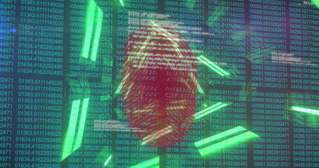 Aufkleber - Displaying red fingerprint hovering over cybersecurity display, showing green code and neon bars