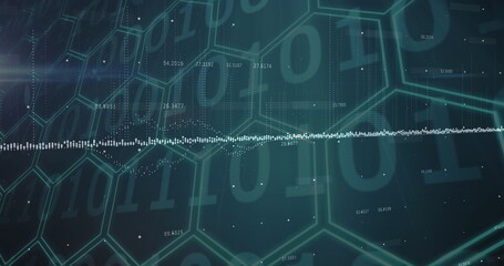 Poster - Image of financial data processing over dark background