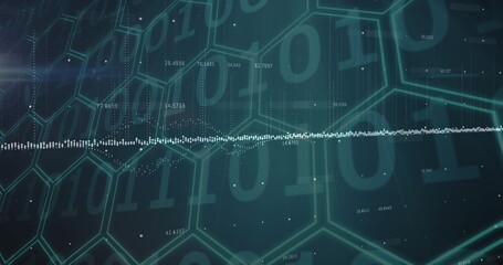 Poster - Image of financial data processing over dark background