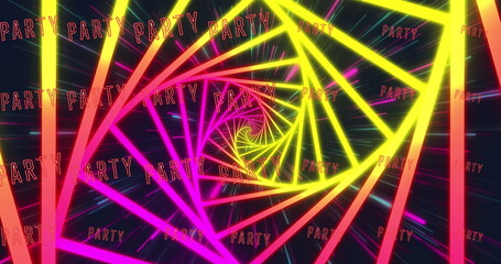 Poster - Image of party text and colorful neon lines on black background
