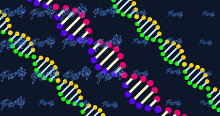 Poster - Image of covid cells and dna strand spinning and medical data processing