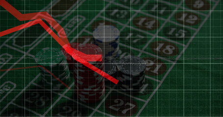 Poster - Image of financial data processing over roulette