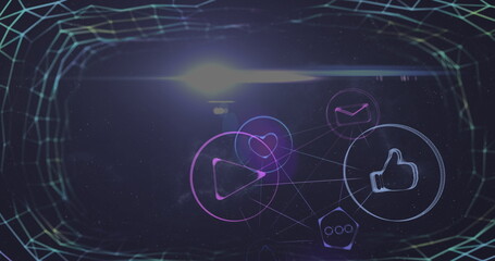 Poster - image of network of connections over blue background