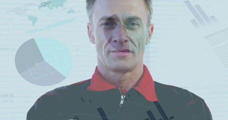Poster - Image of statistical data processing over portrait of caucasian senior man with arms crossed
