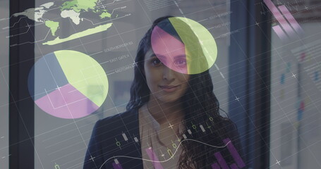 Aufkleber - Image of data processing over businesswoman smiling