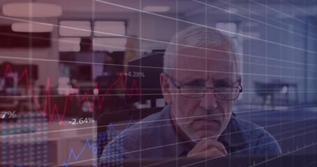 Poster - Image of data processing over caucasian businessman thinking