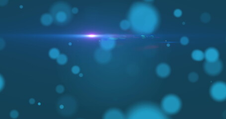 Poster - Digital image of spots of light and blue light trail against blue background