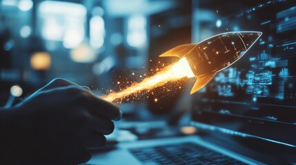Poster - digital rocket launch startup innovation technology business success future growth development progr