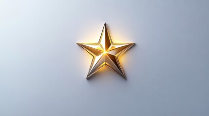 Poster - A shiny metallic star glows softly against a plain white backdrop, highlighting its intricate design and clean lines. This visual emphasizes simplicity and elegance in decoration.