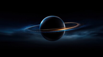 Wall Mural - a stunning celestial body is showcased, featuring a dark planet enclosed by bright, colorful rings. 