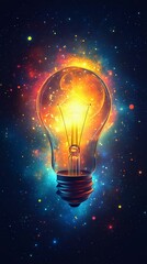 Wall Mural - a glowing light bulb against a vibrant cosmic background, symbolizing creativity and inspiration in 