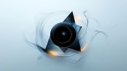 Poster - An abstract artwork showcases a central geometric shape surrounded by flowing forms and glowing accents, creating a dynamic visual effect with contrasts in color and texture.