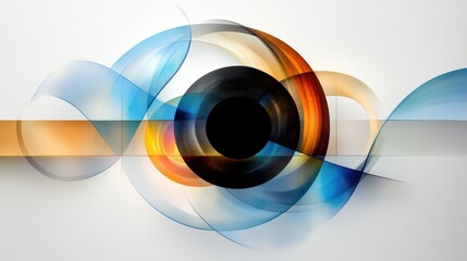 Poster - Swirling waves of blue, orange, and gold dance around a central black circle, creating a captivating abstract design that draws the eye and sparks creativity.
