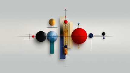 Poster - A vibrant mix of shapes and colors creates an abstract composition. The arrangement features circles and geometric forms in various sizes, emphasizing balance and harmony in design.