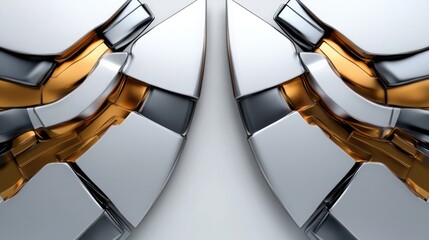 Poster - This artwork features a striking arrangement of metallic shapes in silver and gold, highlighting modern design and craftsmanship. The surfaces catch light beautifully, creating depth and contrast.