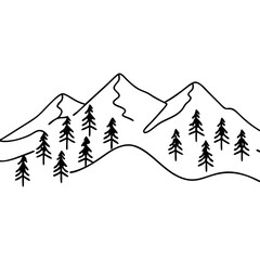 Poster - Line art mountain range with trees, for design projects