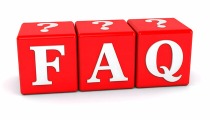 Poster - Red Blocks Spell FAQ with Question Marks: Essential Information Resource