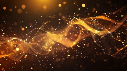 Poster - Abstract Golden Waves Elegant Luxury Background Design Modern Digital Art Particle Flow Golden Sparkle Festive Celebration Shimmering Texture Premium Quality Graphic Resource dark 