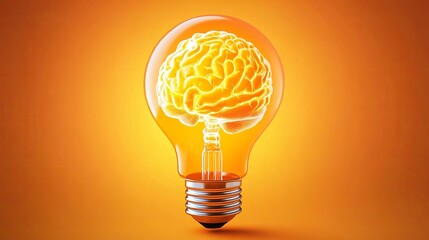 Poster - Illuminated Brain Inside Glowing Lightbulb Creative Idea Concept Intelligence Innovation Thinking Bright Mind Knowledge Wisdom Solution Problem Solving Abstract Design Background  