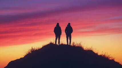 Aufkleber - Two people standing at the top of a hill, enjoying the view