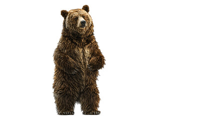 Imposing grizzly bear standing upright, detailed fur rendering, wilderness animal portrait. Wildlife conservation imagery. Isolated on transparent background.