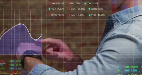 Poster - Image of data processing over caucasian businessman using smartwatch