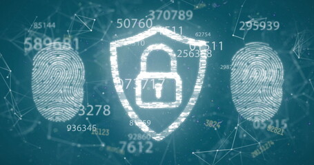 Poster - Image of multiple numbers over security padlock and fingerprint scanner