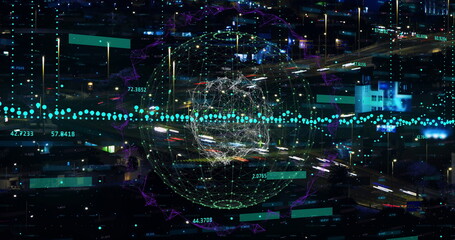 Poster - Image of globe and spots over cityscape