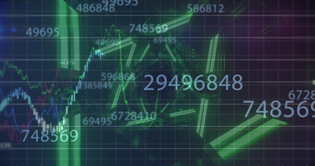 Poster - Image of neon lights and numbers on navy background