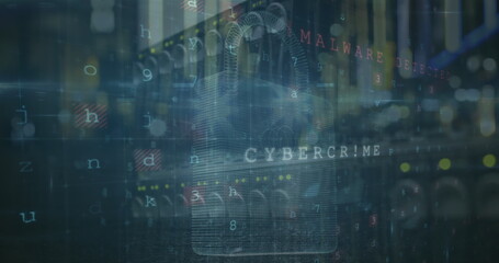 Poster - Image of data processing and statistics over cityscape