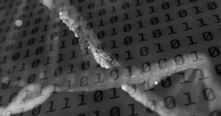 Poster - image of binary coding data processing over dna strand spinning