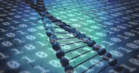 Poster - Image of binary coding data processing over dna strand spinning
