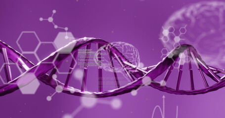 Poster - Image of chemical structures, human brains and data processing over dna strand spinning