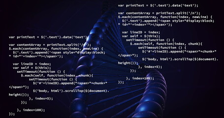 Poster - Image of dna rotating over data processing on black background