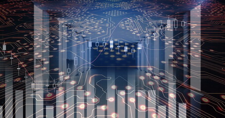 Leinwandbilder - Image of data processing over computer circuit board