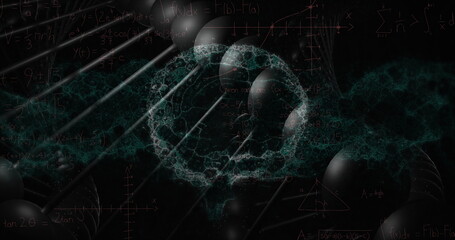 Poster - Image of dna rotating over brain on black background