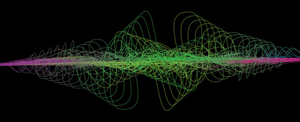 Poster - abstract illustration of green glowing digital waves against black background. illustration of futur