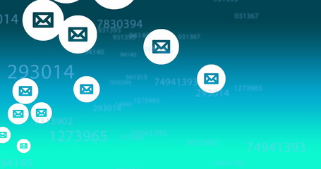 Poster - Image of email icons and numbers floating over blue background