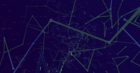 Poster - Digital image of financial data processing and network of connections against blue background