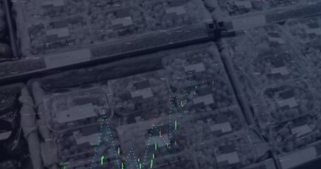 Poster - Image of financial data processing over cityscape