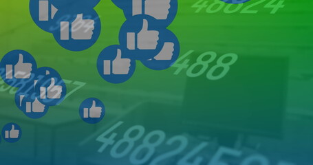 Poster - Image of social media reactions and numbers floating over green background