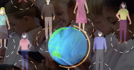 Poster - Image of people wearing masks over diverse group of pupils