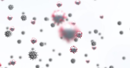 Poster - Digital image of multiple covid-19 cells floating against copy space on white background