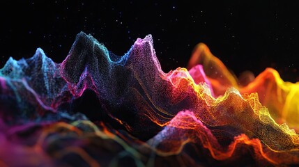 Poster - Abstract Colorful Particle Wave Background Digital Art Modern Design Vibrant Hues Dynamic Energy Flowing Texture Smooth Gradient Artistic Illustration Futuristic Concept Creative  