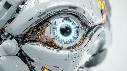 Poster - futuristic robotic eye advanced technology digital art sci fi mechanical design white blue energy gl